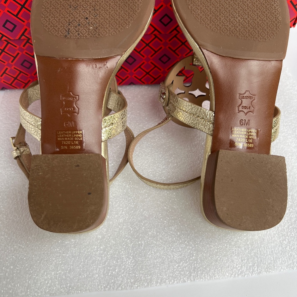 Tory Burch Miller 30MM Slingback Heel Sandal Leather Spark Gold Size 6 - Picture 12 of 16